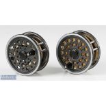 J W Young & Sons Redditch 1540 series 4 ¼” Salmon fly reels both appear with line guides, loaded