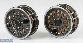 J W Young & Sons Redditch 1540 series 4 ¼” Salmon fly reels both appear with line guides, loaded