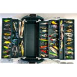 Shimano cantilever tackle box containing, approx. 100 assorted lures featuring water wolf, conrad,