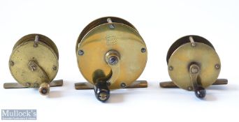 Anderson Maker Dunkeld and 2x other brass winches – fine Anderson 2.75” crank wind reel with