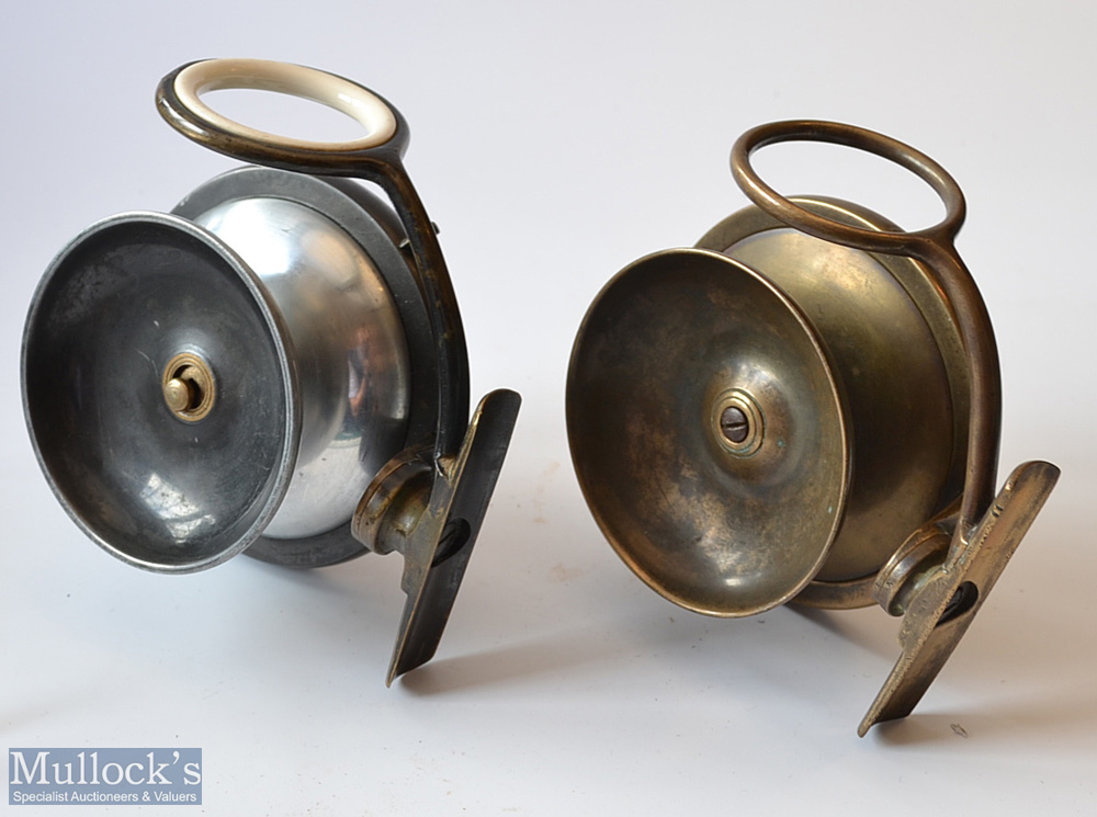 2x P D Malloch Perth Patent 3.25” Sidecasting reels – scarce dark lead alloy and brass reel with - Image 2 of 2