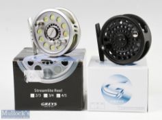 Greys Streamlite 4/5 fly reel in silver finish, counter weight with line, appears unused in maker’
