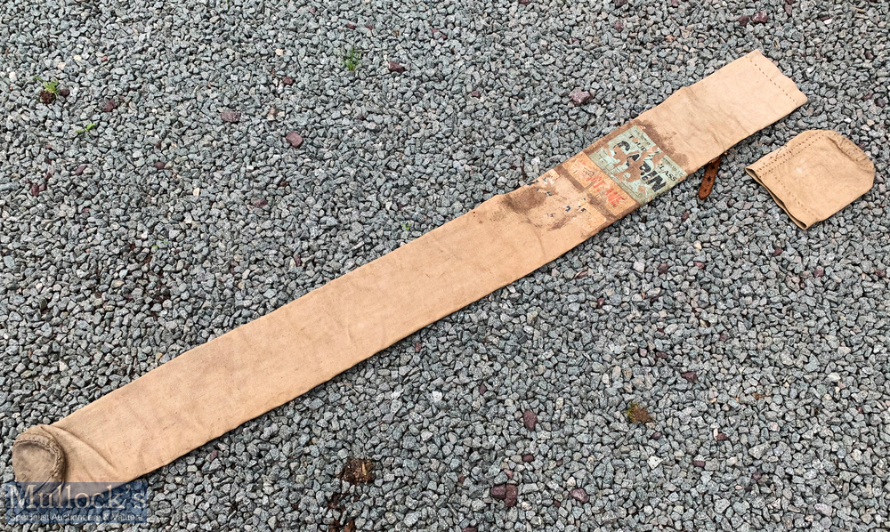 Early 20th century Fishing Rod Travel Canvas Bag with 2 partial shipping labels to side, one for New