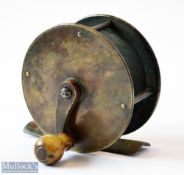 Early C Farlow & Co Makers, 191 The Strand 3” brass crank wind fly reel c1890 - curved crank arm