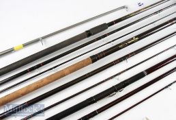 Selection of various Fishing rods to include Shakespeare 13ft Omni carbon match rod 3pc in mcb, a