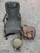 Fishing Chair - Stealth relaxer recliner in green canvas with shoulder strap, together with Catch