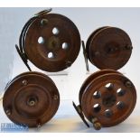 Collection of Scarborough and other Wooden and brass reels (4) unnamed modified 6” Scarborough
