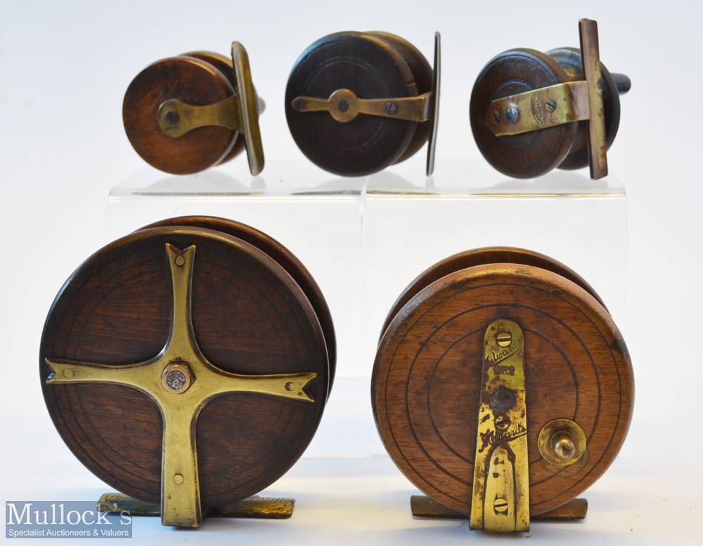 Collection of 5x various sizes wooden Nottingham and brass back reels incl Milwards and Allcocks – - Image 2 of 2