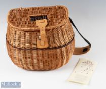 Good Pot-Bellied wicker fishing creel measuring 35x30x20cm approx., with shoulder strap, together