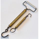 Early Hardy Bros Alnwick Brass Spring Balance Fishing Scales plus one other (2) – both made by