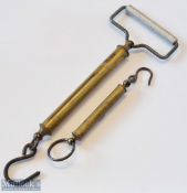 Early Hardy Bros Alnwick Brass Spring Balance Fishing Scales plus one other (2) – both made by