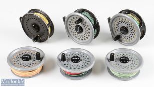 2x Leeda 3 ½” Intrepid Rimfly alloy fly reels with 3x spare spools appear with light signs of use,