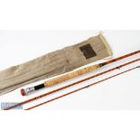 Robertson ‘The Studley’ split cane fly rod 10ft 6ins 3pc agate lined butt and tip rings, missing