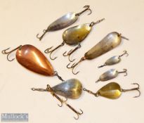 Interesting collection of early named Fishing spoons by Bowness (c1851-1882), Hardy, Warner,