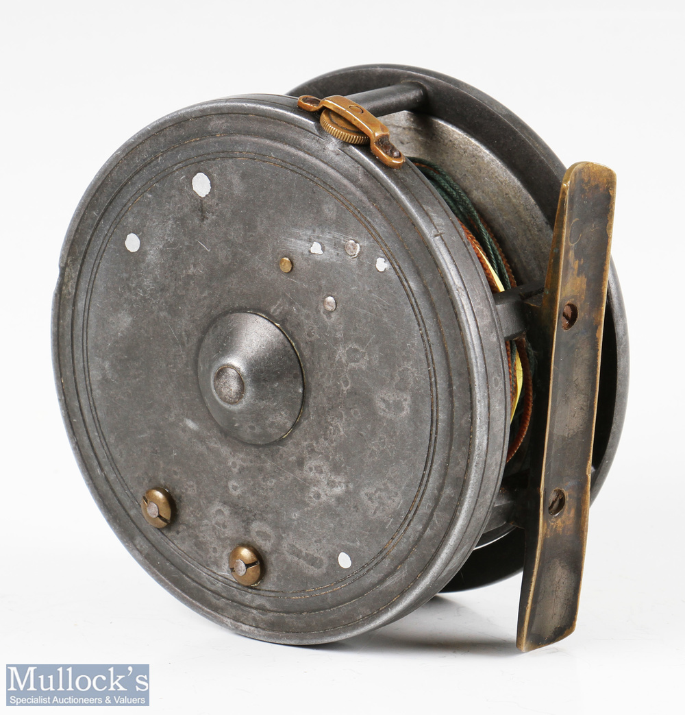 Walter Dingley 4 ¼” retailed by Playfair Aberdeen alloy fly reel stamped D8 internally, strapped rim - Image 2 of 2