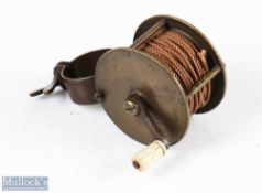 Early 2 ¼” dia’ all brass collar winch fly reel 1 ¼” wide with butterfly screw to collar fitting,