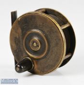Early Horton Maker Glasgow 4” brass plate wind fly reel with maker’s mark to faceplate, light line