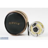 Orvis Battenkill BBS I titanium finish 2 ½” fly reel with black smooth foot and handle, quick