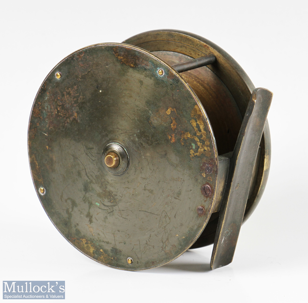 Jones Maker London 4” all brass fly reel with constant check, maker’s details inscribed to front - Image 2 of 2