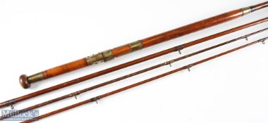 Rare Hardy Bros 15ft Greenheart salmon fly rod 3pc with spare tip, serial No 41101 c1898, with cloth