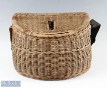 Wicker Fishing Creel with centre slot to lid with shoulder strap, overall 15”w x 10.5”h x 11”d