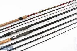 2x various fishing rods including DAM carbon mesh 13ft carp match rod 3pc, tip section 6in short,