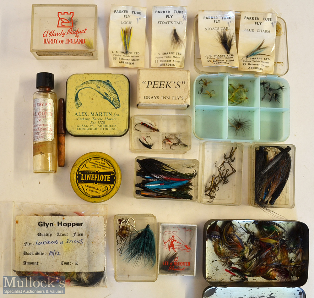 Collection of flies in various boxes – approx 120 to incl some tubes, trout and salmon flies, 4x J.S
