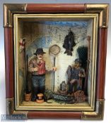 Novelty resin fishing display depicting two fishermen with tackle surrounding and Gibraltar map to