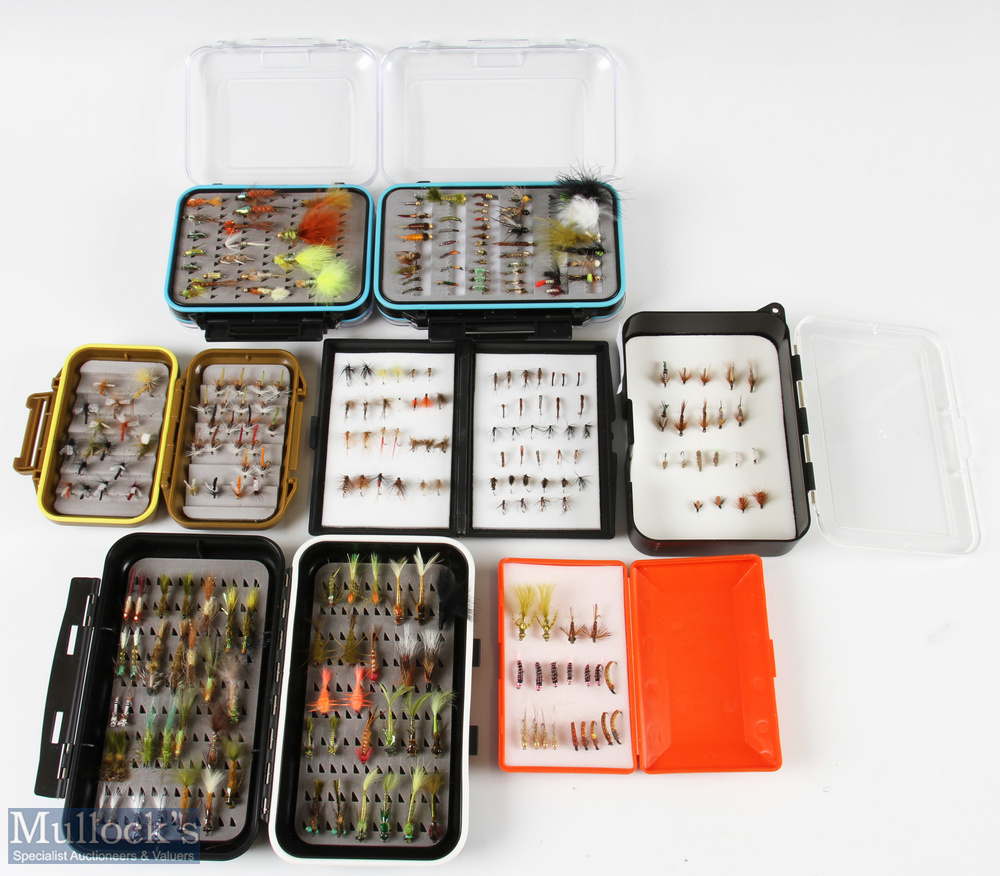 Trout Flies and Fly Boxes Selection – 7 fly boxes containing approx. 300 in total, all assorted