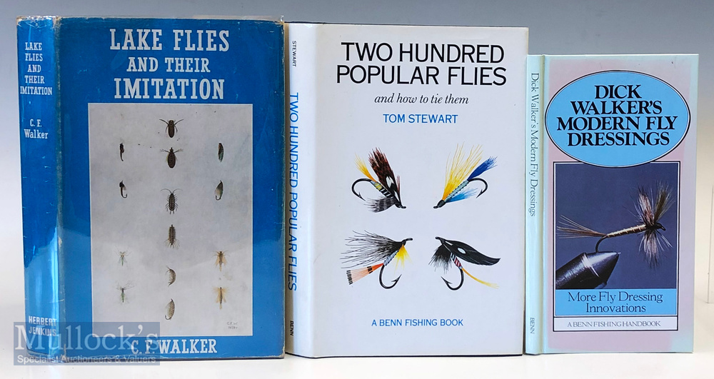 3x Fishing Books on Flies – Stewart, Tom “Two Hundred Popular Flies” 1984, Walker, C. F. “Lake Flies