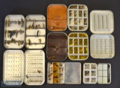 Good collection of assorted Wheatley & Other Alloy fly tins and flies (7) – 2x Alloy Dry Fly Tins