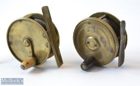 2x interesting brass fly reels – unnamed 2.5” brass crack wind with anti-foul rim, good long