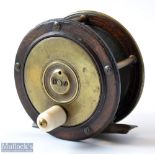 Early Chas Farlow Maker, 191 The Strand London, Wooden and Brass 3.5” fly reel c1870, with smooth