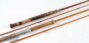 Hardy Bros LRH split cane spinning rod 9ft 2pc with shortened tip 3in, in mcb, together with a Hardy