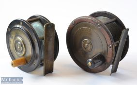 2x Scottish brass and rosewood salmon reels – 4” with domed back plate with half inch rim crack –
