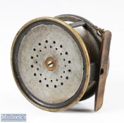 Hardy Bros Alnwick 4 ½” brass faced perfect salmon fly reel marked ‘12’ internally, having rod in
