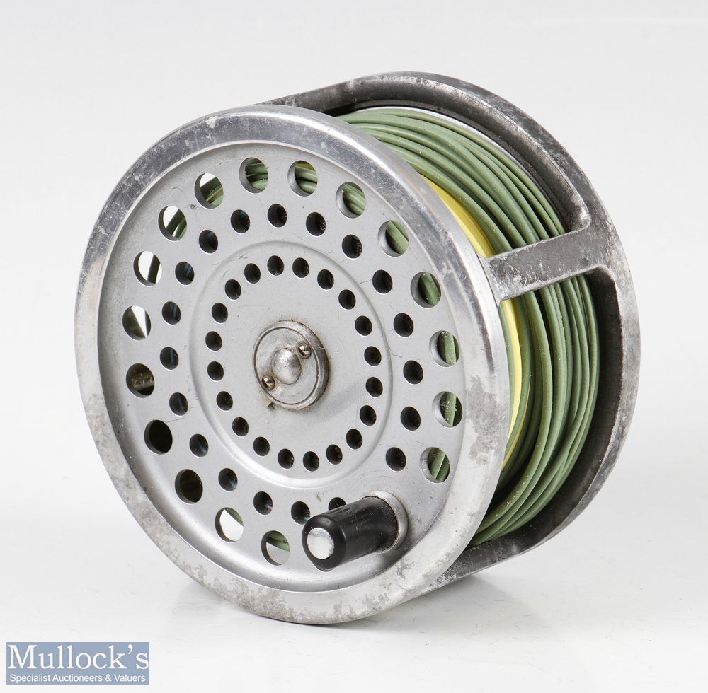 Hardy Bros England Marquis Salmon No3 4” wide drum alloy fly reel and spare spools with ribbed brass - Image 2 of 3