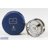 Hardy Bros England The Husky 3 3/8” wide drum alloy fly reel with silent check, ribbed brass foot,