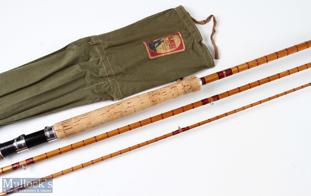 Rare M Lee & Son, Pershore, split cane salmon spinning rod 13ft 6ins 3pc agate lined butt and tip