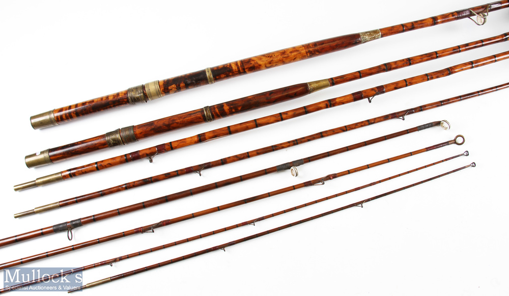 Early unnamed mottled bamboo multi combination coarse rod with 2 butt sections, 2 mid sections,