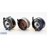 3x various wooden and alloy combination reels - Albert Smith Patent 21873 alloy wrapped mahogany/