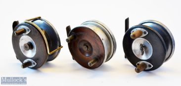 3x various wooden and alloy combination reels - Albert Smith Patent 21873 alloy wrapped mahogany/