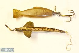 Rare Handmade Artificial Fishing Lures – bone/horn bait with hand scored brass fins, hand painted