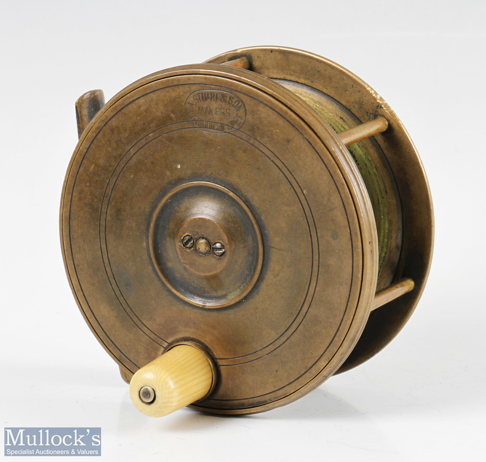 Rare A Stuart & Son Maker Aberlour on Spey 4 ½” all brass fly reel with good oval maker’s marks to