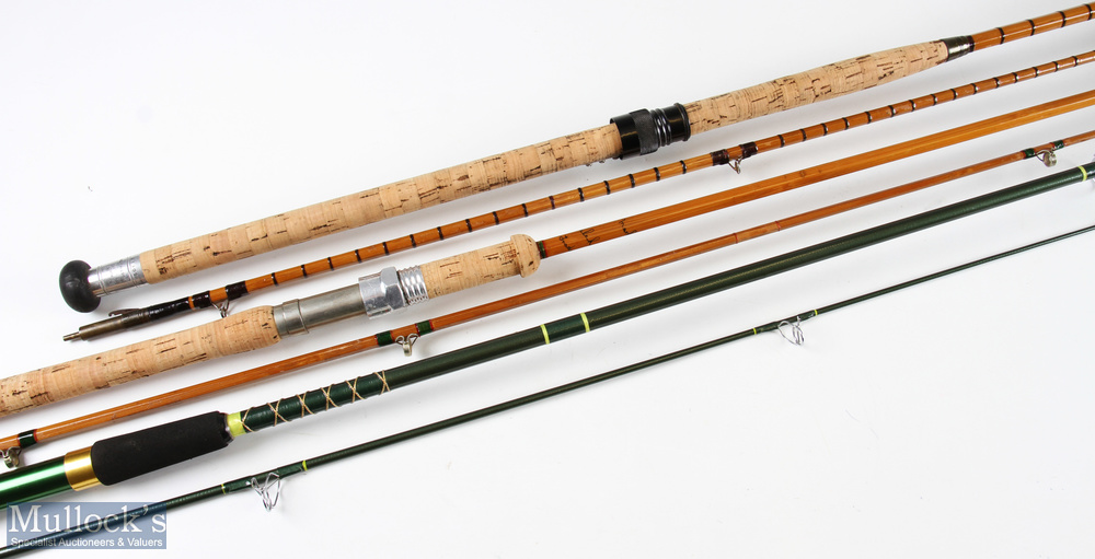 Hardy Bros ‘The Marksman’ split cane spinning rod 8ft 2pc, 12ft carbon spinning rod in cloth bag,