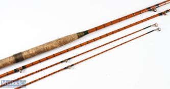 R Anderson & Son ltd 10ft 6in split cane Salmon rod 3pc plus spare tip, all rings red agate lined,
