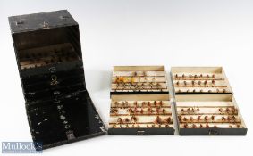 Black Japanned Salmon Fly Reservoir with 150 early gut eye flies – containing 8x drawers with a coat