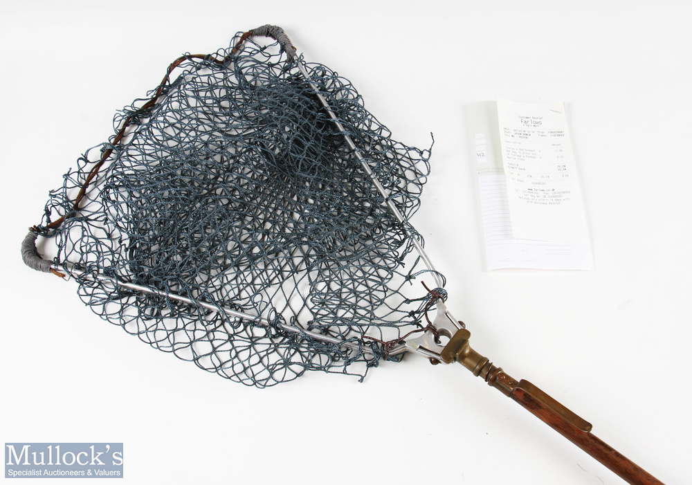 Ogden Smith “Reversa” Folding Landing Net with turned wooden handle with alloy folding arms and