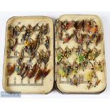Malloch’s Black Japanned Fly Box and Salmon Flies – twin swing leaf clip fly tin containing 100