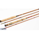W T Thompsons 10ft 2pc split cane fly rod with cloth bag, together with H. Moore Liverpool 8ft 6in